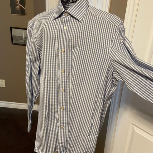 Kiton Men's Dress Shirt Blue Plaid Pattern in Size 17/43 EUC - Picture 2 of 16